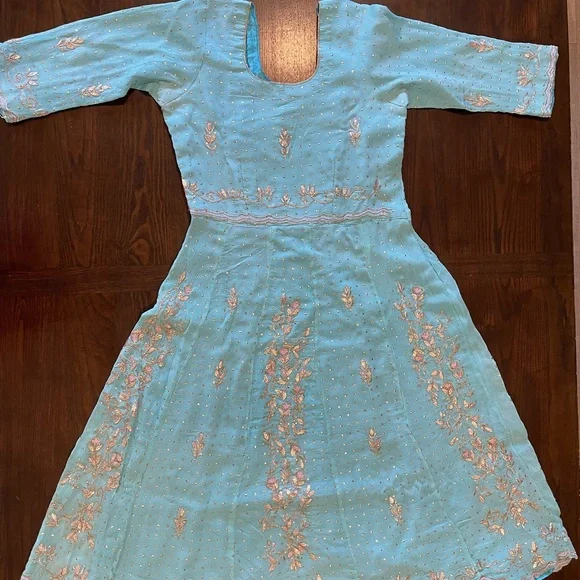 3pc Pink & Blue Indian Anarkali Suit With Salwaar - Picture 15 of 15